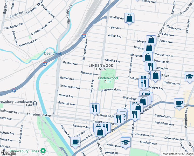 map of restaurants, bars, coffee shops, grocery stores, and more near 3801 Jamieson Avenue in St. Louis