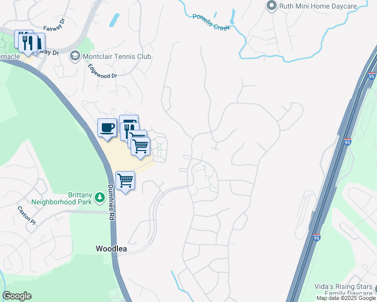 map of restaurants, bars, coffee shops, grocery stores, and more near 16837 4 Seasons Drive in Dumfries