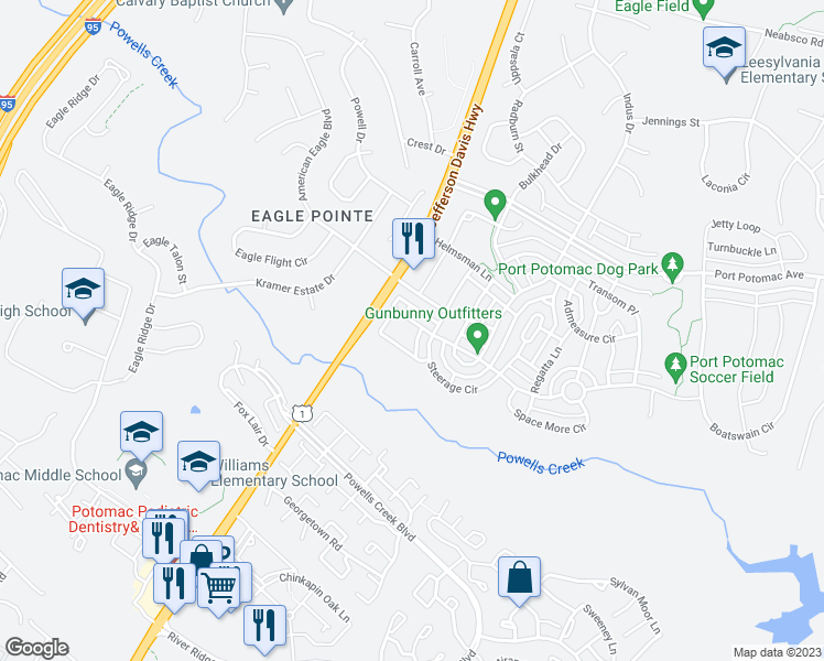 map of restaurants, bars, coffee shops, grocery stores, and more near 2765 Wakewater Way in Woodbridge