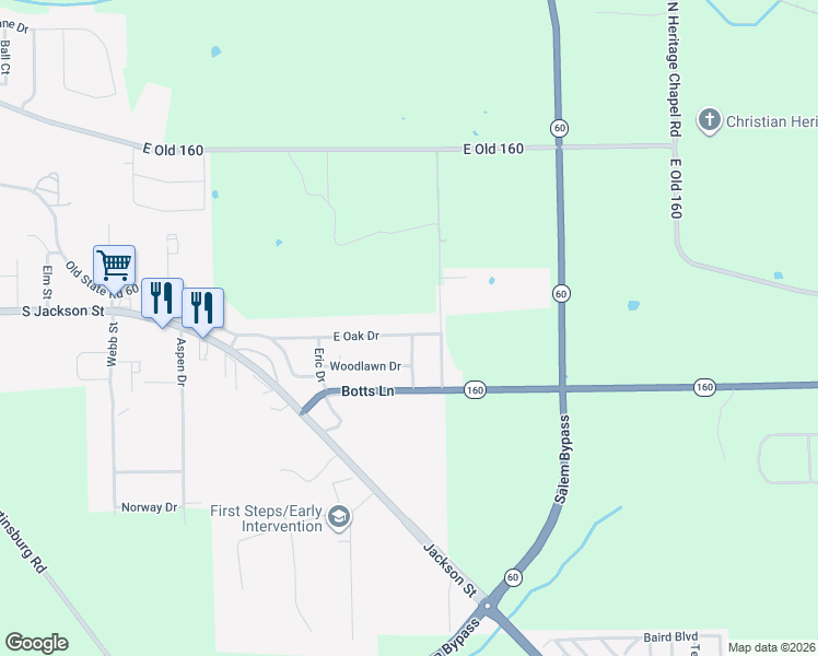 map of restaurants, bars, coffee shops, grocery stores, and more near 1350 South Carolyn Drive in Salem