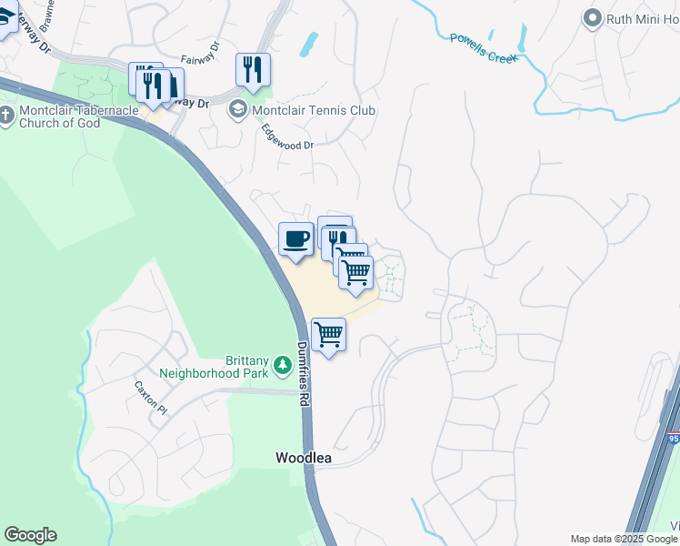 map of restaurants, bars, coffee shops, grocery stores, and more near 4230 Fortuna Center Plaza in Dumfries