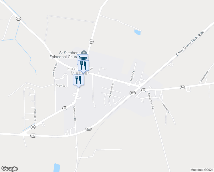 map of restaurants, bars, coffee shops, grocery stores, and more near 209 Manning Lane in East New Market