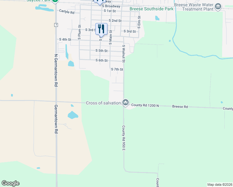 map of restaurants, bars, coffee shops, grocery stores, and more near 6 Julia Drive in Breese