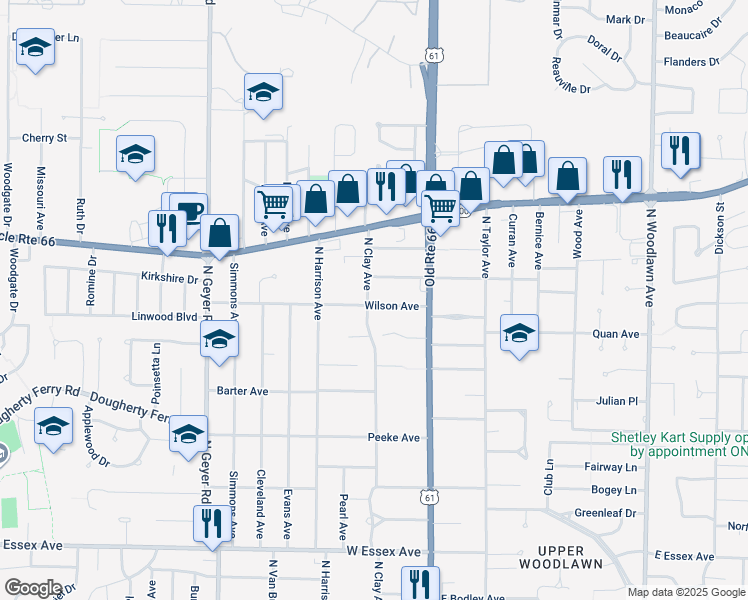 map of restaurants, bars, coffee shops, grocery stores, and more near 136 West Sarah Avenue in Kirkwood