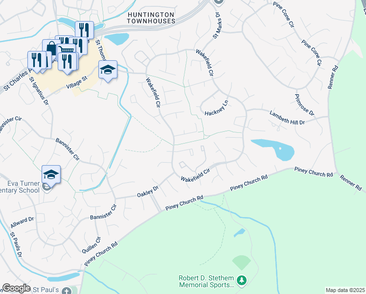 map of restaurants, bars, coffee shops, grocery stores, and more near 2511 Robinson Place in Waldorf