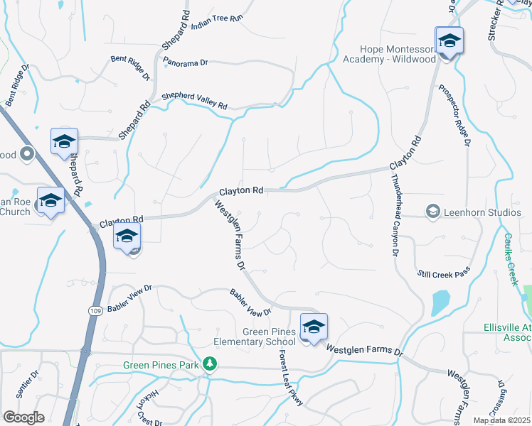 map of restaurants, bars, coffee shops, grocery stores, and more near 16784 Clayton Road in Ballwin