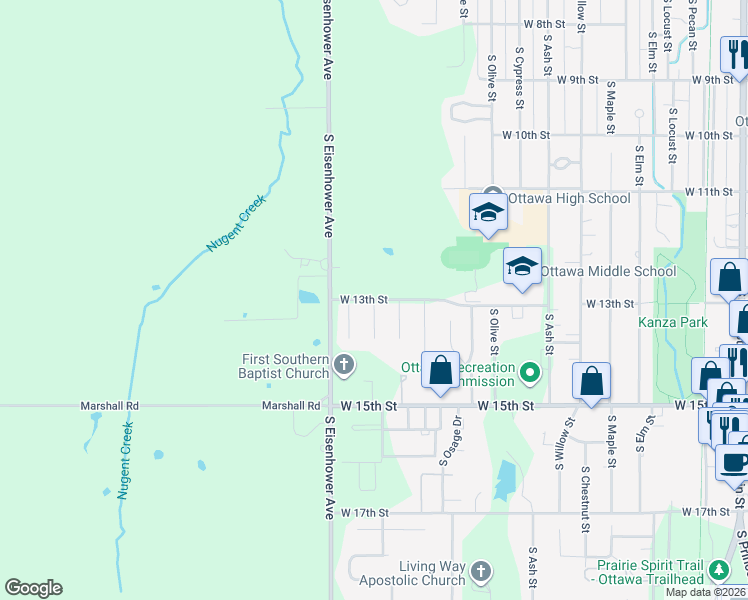map of restaurants, bars, coffee shops, grocery stores, and more near South Twyman Street in Ottawa