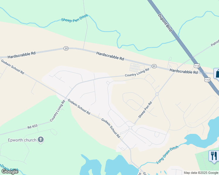 map of restaurants, bars, coffee shops, grocery stores, and more near 35210 Wright Way in Millsboro