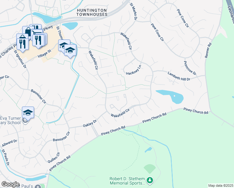 map of restaurants, bars, coffee shops, grocery stores, and more near 2523 Robinson Place in Waldorf