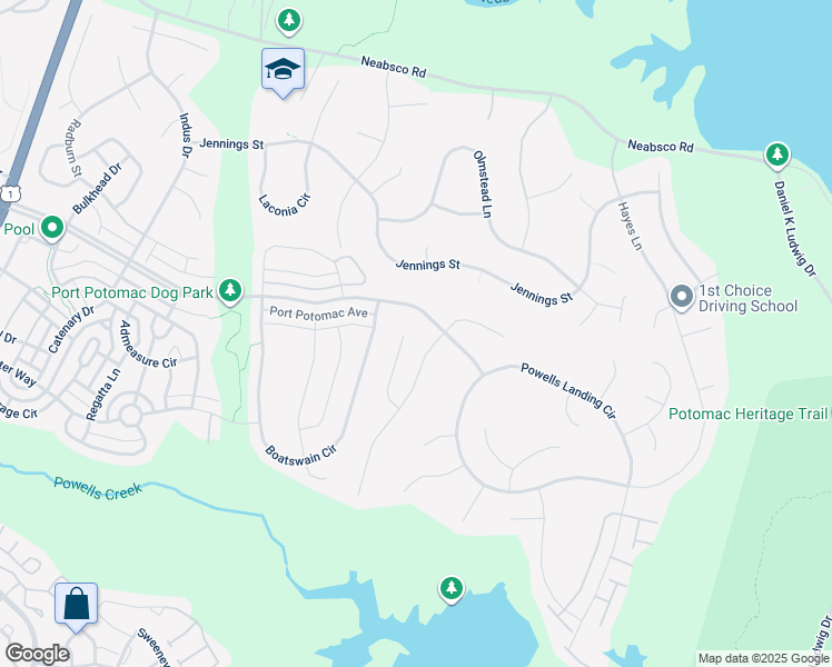 map of restaurants, bars, coffee shops, grocery stores, and more near 2105 Jellico Court in Woodbridge