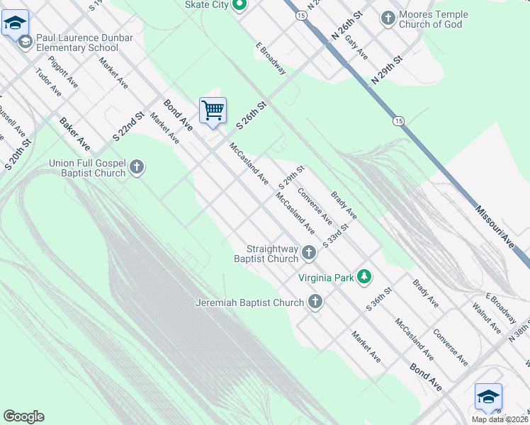 map of restaurants, bars, coffee shops, grocery stores, and more near 2901 Bond Avenue in East St. Louis