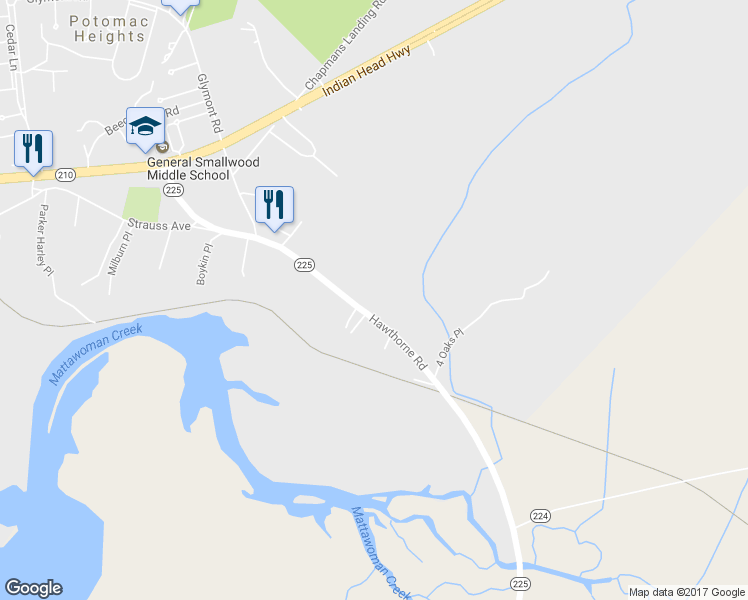 map of restaurants, bars, coffee shops, grocery stores, and more near 4450 Hawthorne Road in Indian Head