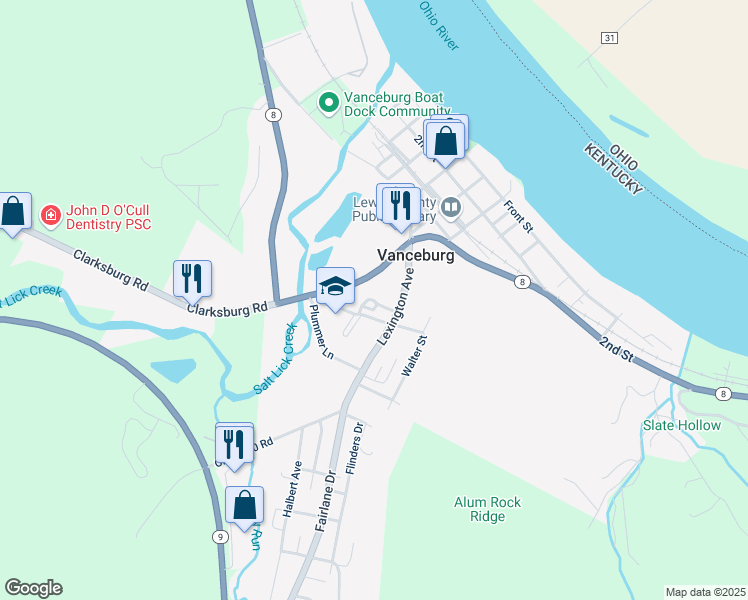 map of restaurants, bars, coffee shops, grocery stores, and more near 428 Lexington Avenue in Vanceburg