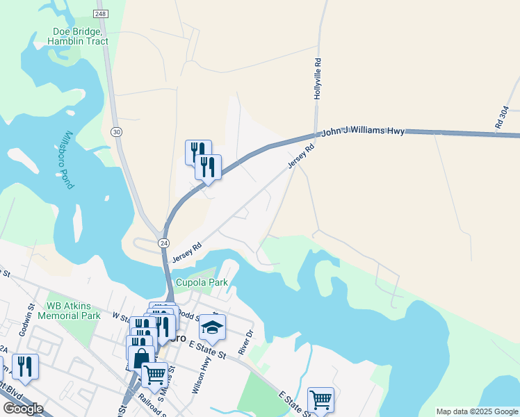 map of restaurants, bars, coffee shops, grocery stores, and more near 28440 Justice Lane in Millsboro