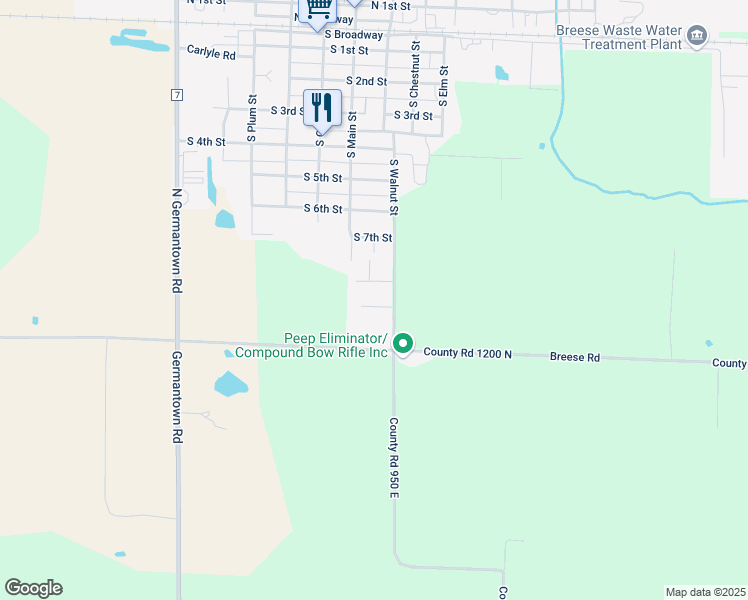map of restaurants, bars, coffee shops, grocery stores, and more near 6 Julia Drive in Breese