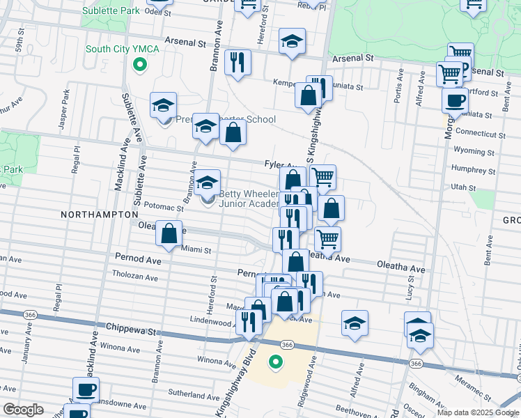 map of restaurants, bars, coffee shops, grocery stores, and more near 4946 Fairview Avenue in St. Louis