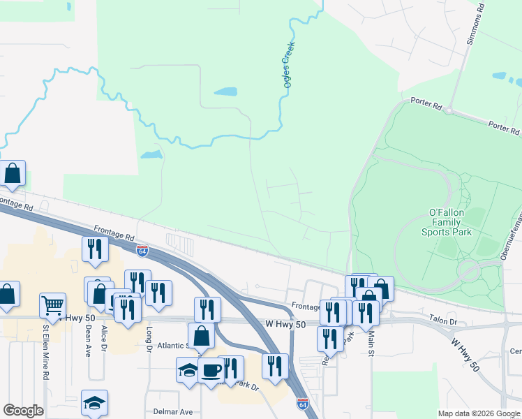 map of restaurants, bars, coffee shops, grocery stores, and more near 1595 Taylor Road in O'Fallon