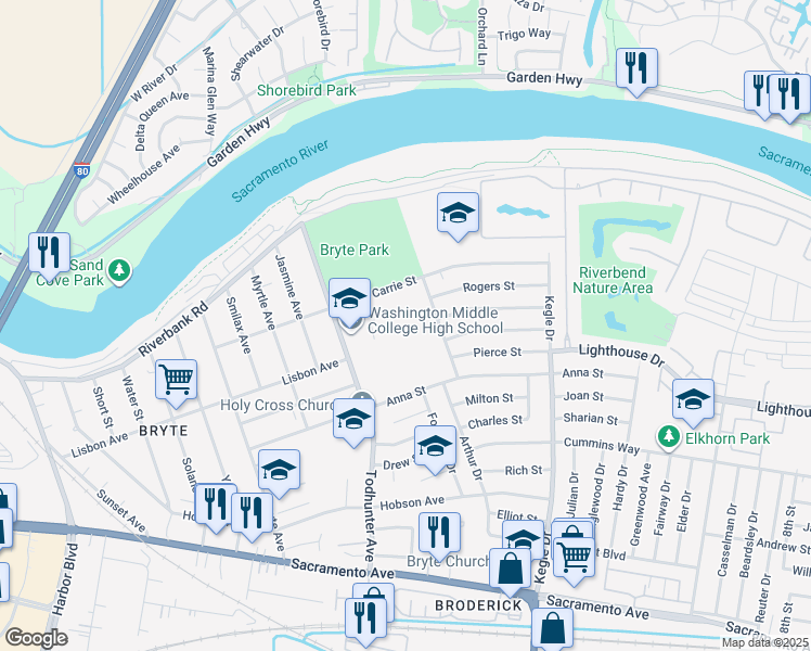 map of restaurants, bars, coffee shops, grocery stores, and more near in 