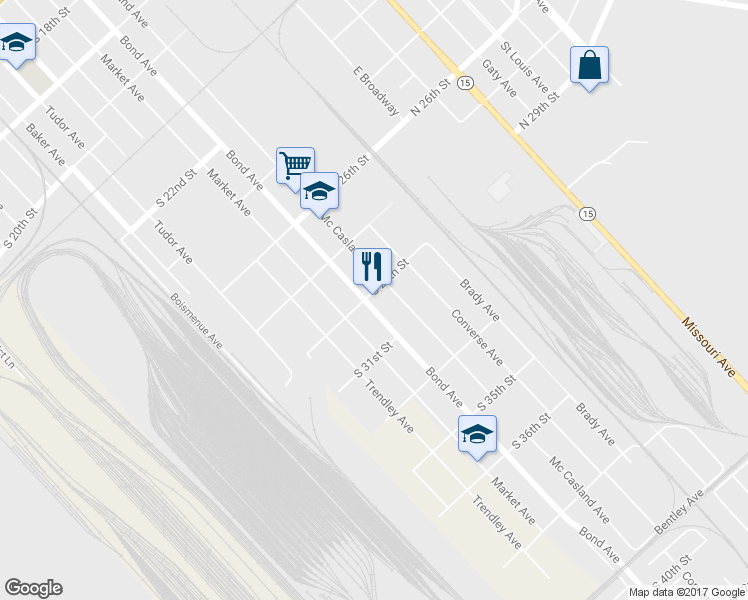 map of restaurants, bars, coffee shops, grocery stores, and more near 2901 Bond Ave in East St Louis