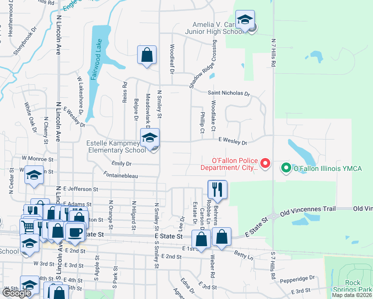 map of restaurants, bars, coffee shops, grocery stores, and more near 808 Shadow Ridge Crossing in O'Fallon