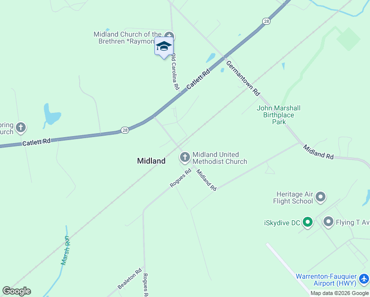 map of restaurants, bars, coffee shops, grocery stores, and more near 5225 Chestnut Street in Midland