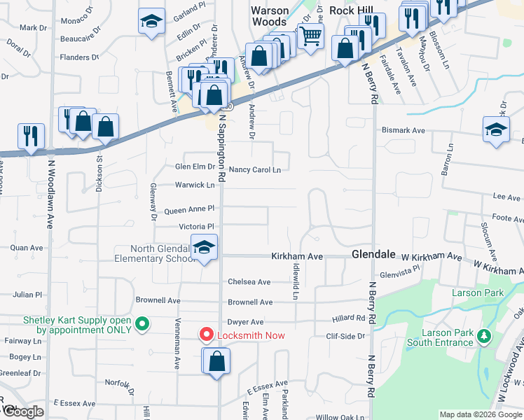 map of restaurants, bars, coffee shops, grocery stores, and more near 988 Glenmoor Lane in Saint Louis