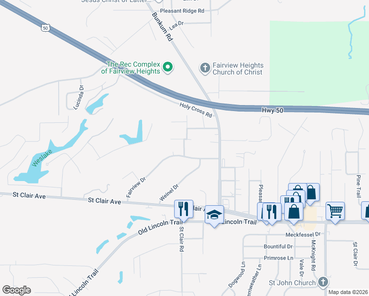 map of restaurants, bars, coffee shops, grocery stores, and more near 35 Fairview Drive in Fairview Heights