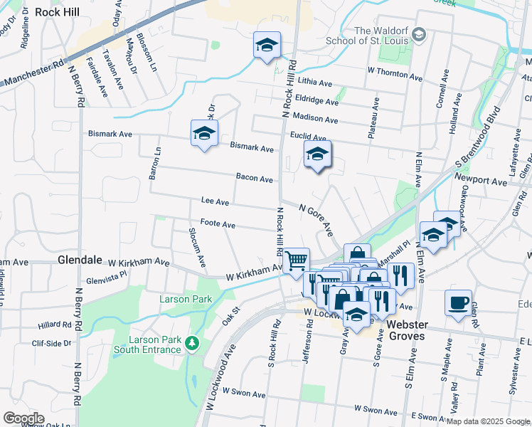 map of restaurants, bars, coffee shops, grocery stores, and more near 416 Lee Avenue in St. Louis
