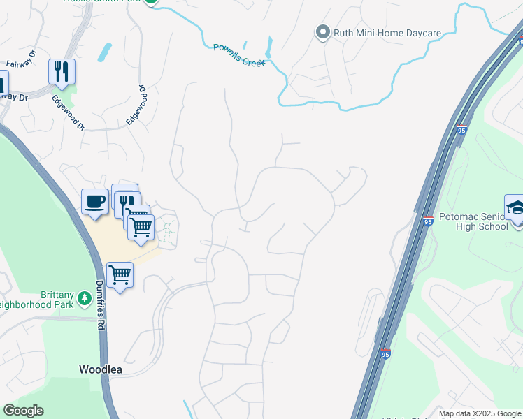 map of restaurants, bars, coffee shops, grocery stores, and more near 3776 Blowing Leaf Place in Dumfries