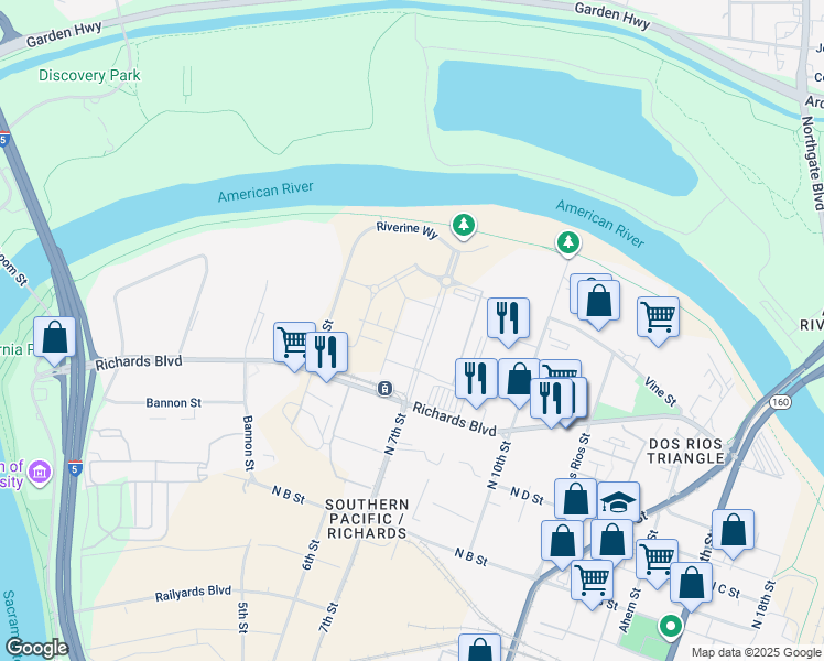 map of restaurants, bars, coffee shops, grocery stores, and more near 661 Cannery Avenue in Sacramento