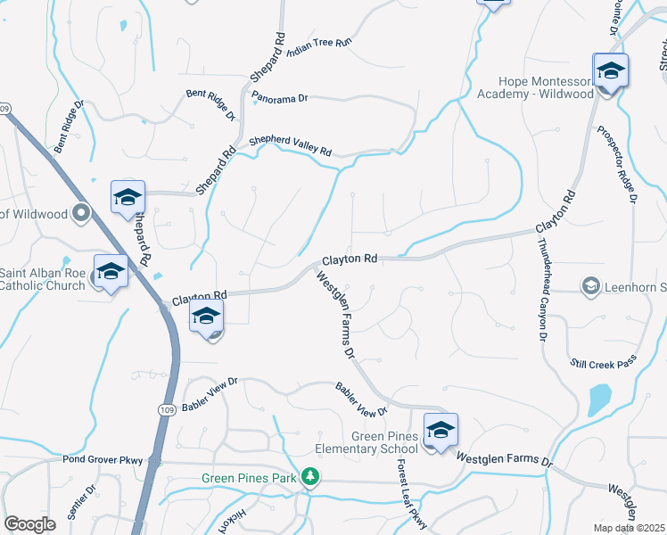 map of restaurants, bars, coffee shops, grocery stores, and more near 16806 Clayton Road in Ballwin