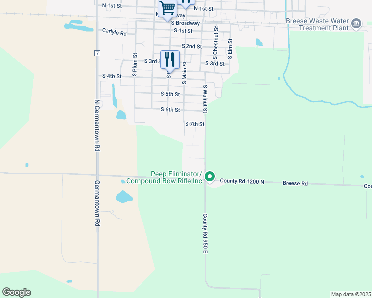 map of restaurants, bars, coffee shops, grocery stores, and more near 6 Julia Drive in Breese