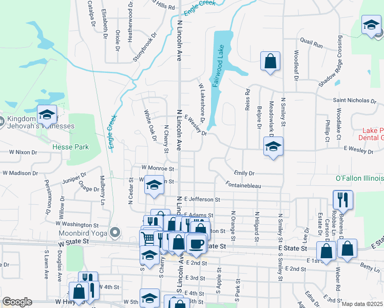 map of restaurants, bars, coffee shops, grocery stores, and more near 111 East Jackson Street in O'Fallon