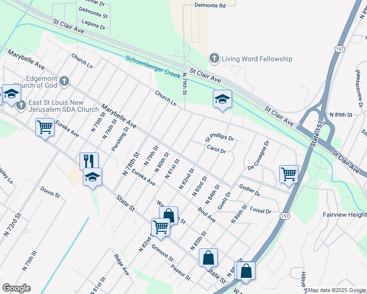 map of restaurants, bars, coffee shops, grocery stores, and more near 813 North 81st Street in East St. Louis