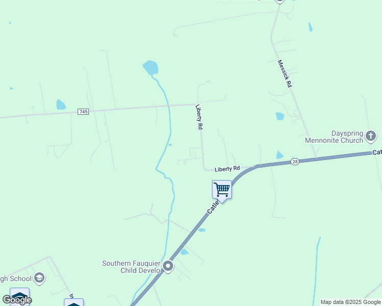 map of restaurants, bars, coffee shops, grocery stores, and more near 6049 Liberty Road in Bealeton