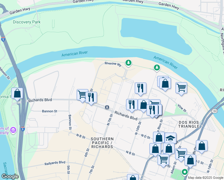 map of restaurants, bars, coffee shops, grocery stores, and more near 661 Cannery Avenue in Sacramento