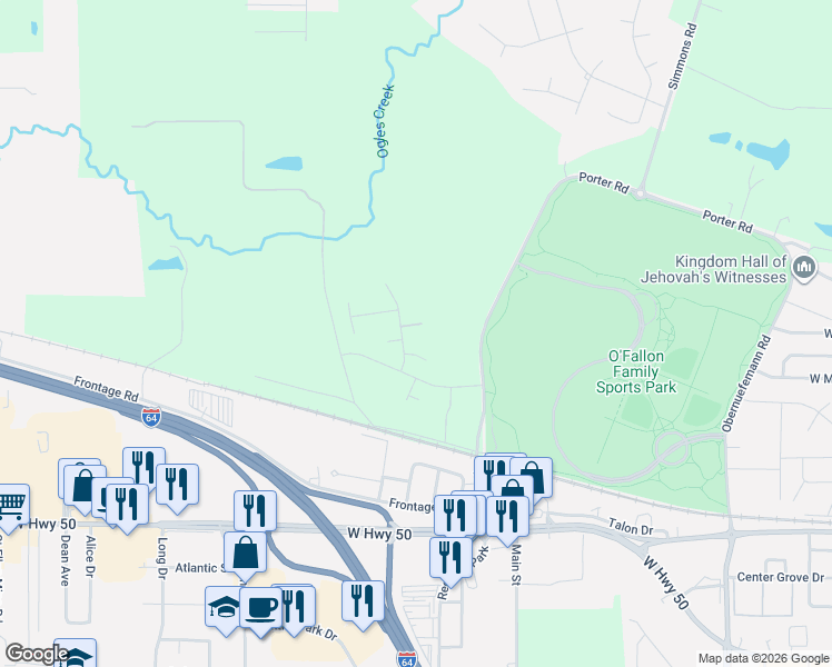 map of restaurants, bars, coffee shops, grocery stores, and more near 1237 Belclare Court in O'Fallon