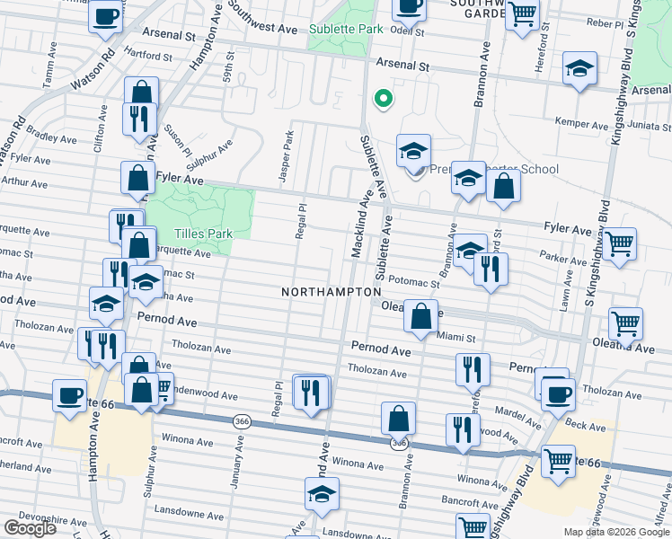 map of restaurants, bars, coffee shops, grocery stores, and more near in St. Louis