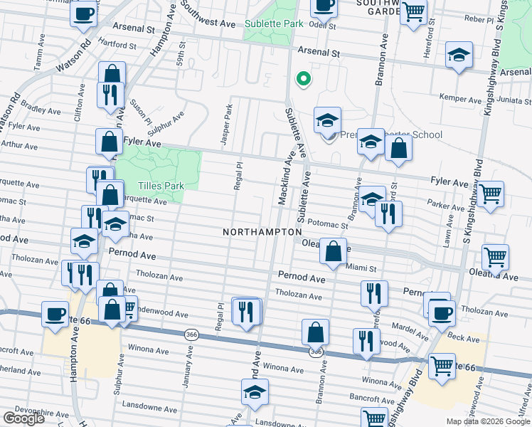 map of restaurants, bars, coffee shops, grocery stores, and more near in St. Louis