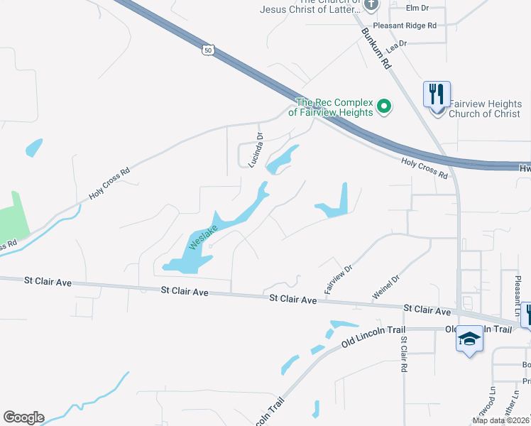 map of restaurants, bars, coffee shops, grocery stores, and more near 4 Patricia Drive in Fairview Heights