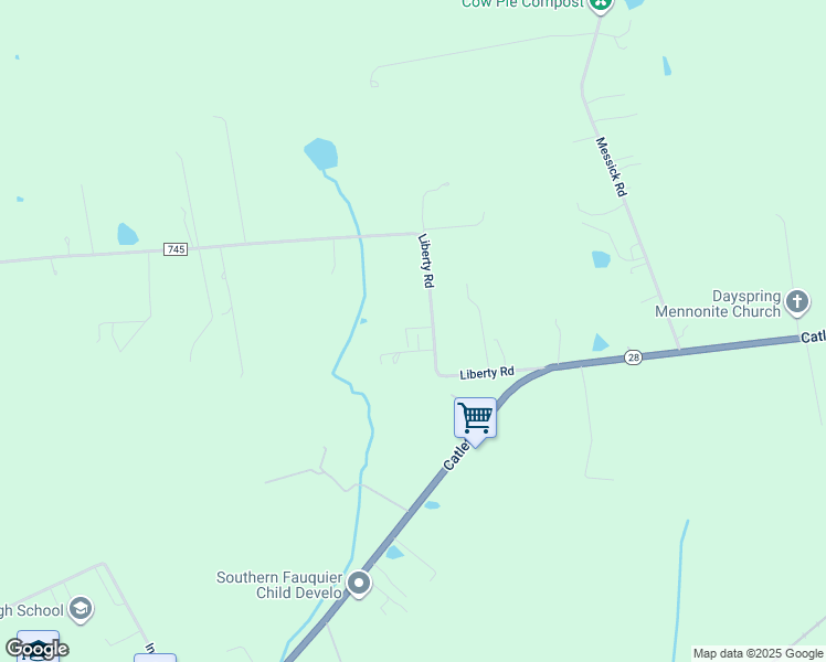 map of restaurants, bars, coffee shops, grocery stores, and more near 6049 Liberty Road in Bealeton