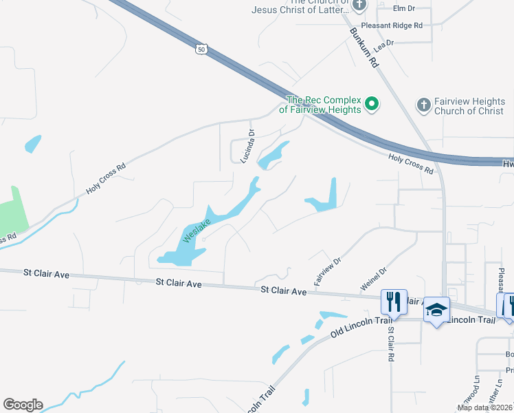map of restaurants, bars, coffee shops, grocery stores, and more near 4 Patricia Drive in Fairview Heights
