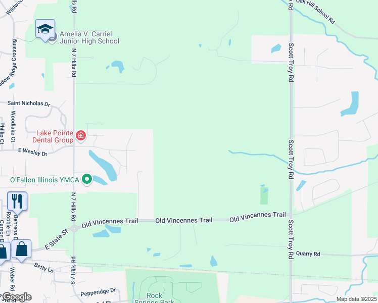 map of restaurants, bars, coffee shops, grocery stores, and more near 1064 Old Vincennes Trail in O'Fallon