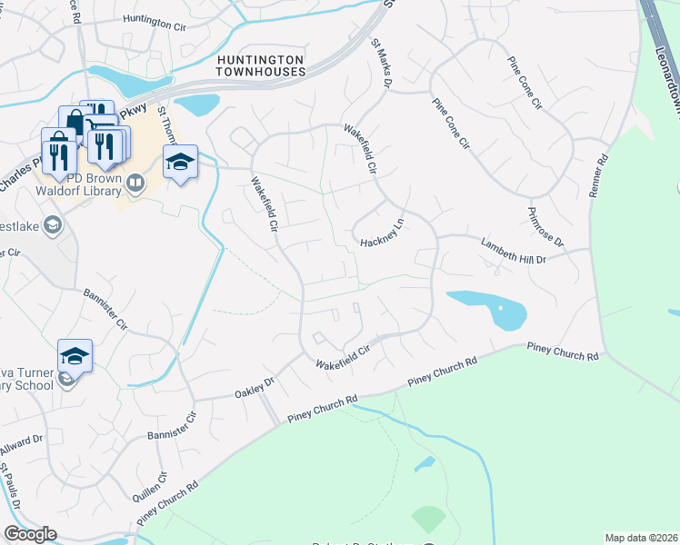 map of restaurants, bars, coffee shops, grocery stores, and more near 2321 Valery Court in Waldorf