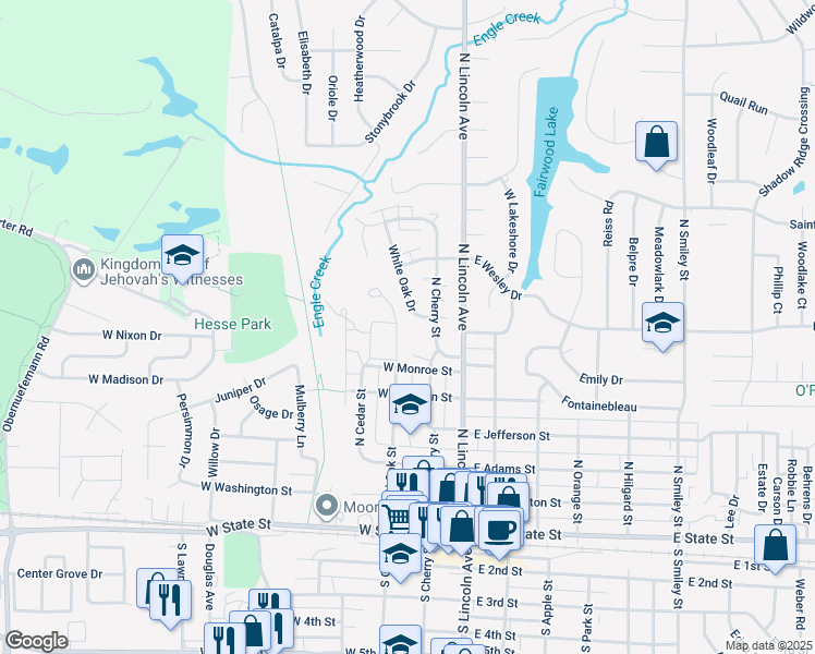 map of restaurants, bars, coffee shops, grocery stores, and more near 202 Monroe Circle in O'Fallon