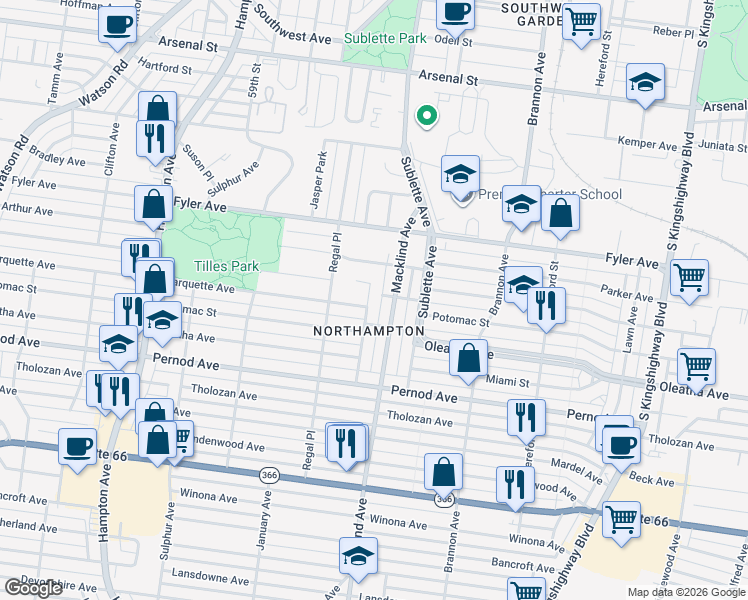 map of restaurants, bars, coffee shops, grocery stores, and more near in St. Louis