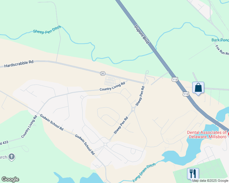 map of restaurants, bars, coffee shops, grocery stores, and more near Road 433 in Millsboro
