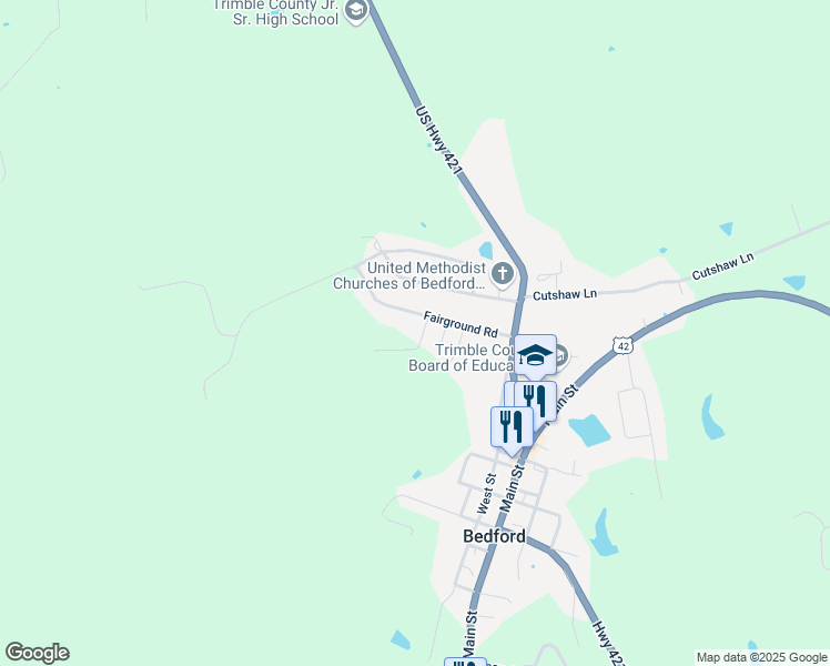 map of restaurants, bars, coffee shops, grocery stores, and more near Flora Green Road in Bedford
