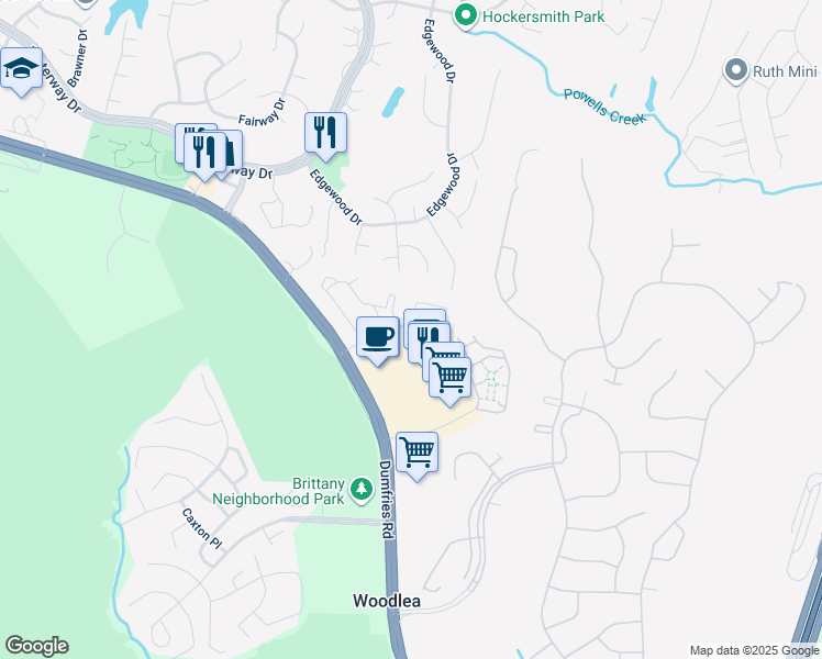 map of restaurants, bars, coffee shops, grocery stores, and more near 4126 Ashmere Cir in Dumfries