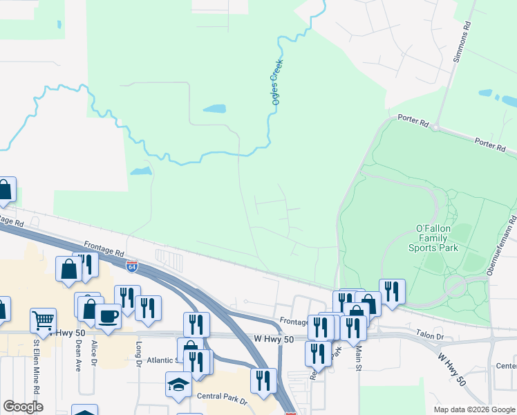 map of restaurants, bars, coffee shops, grocery stores, and more near 1595 Taylor Road in O'Fallon